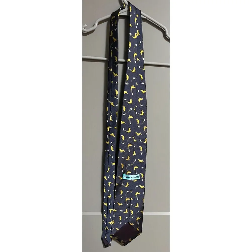 Korean Air 100% Silk Novelty Seal Print Tie Blue